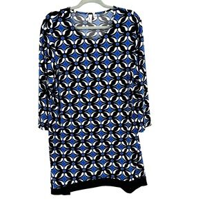 Jules & Leopold Liquid Knit Long Line Tunic Top Women's 2X Blue Geometric Floral